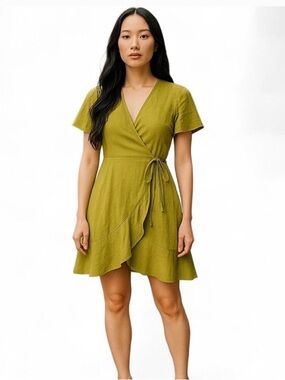 Monteau Los Angeles Olive Wrap Mini Dress with Tie Waist